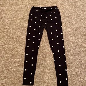 LulaRoe black leggings with cream polka dots, worn once